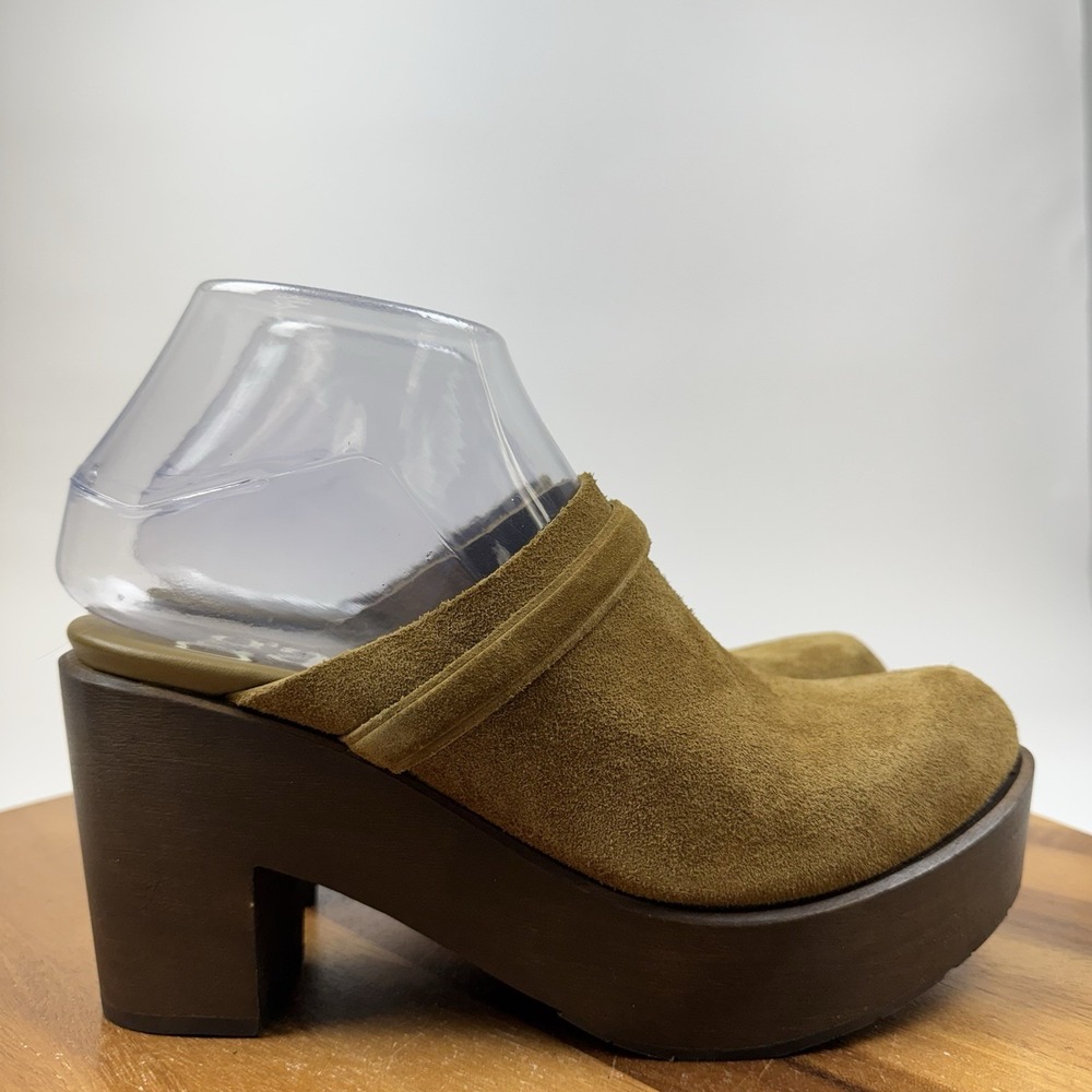 New NWOB Womens Pedro Garcia Della Brown Suede Heeled Platform Clogs Size EU 37